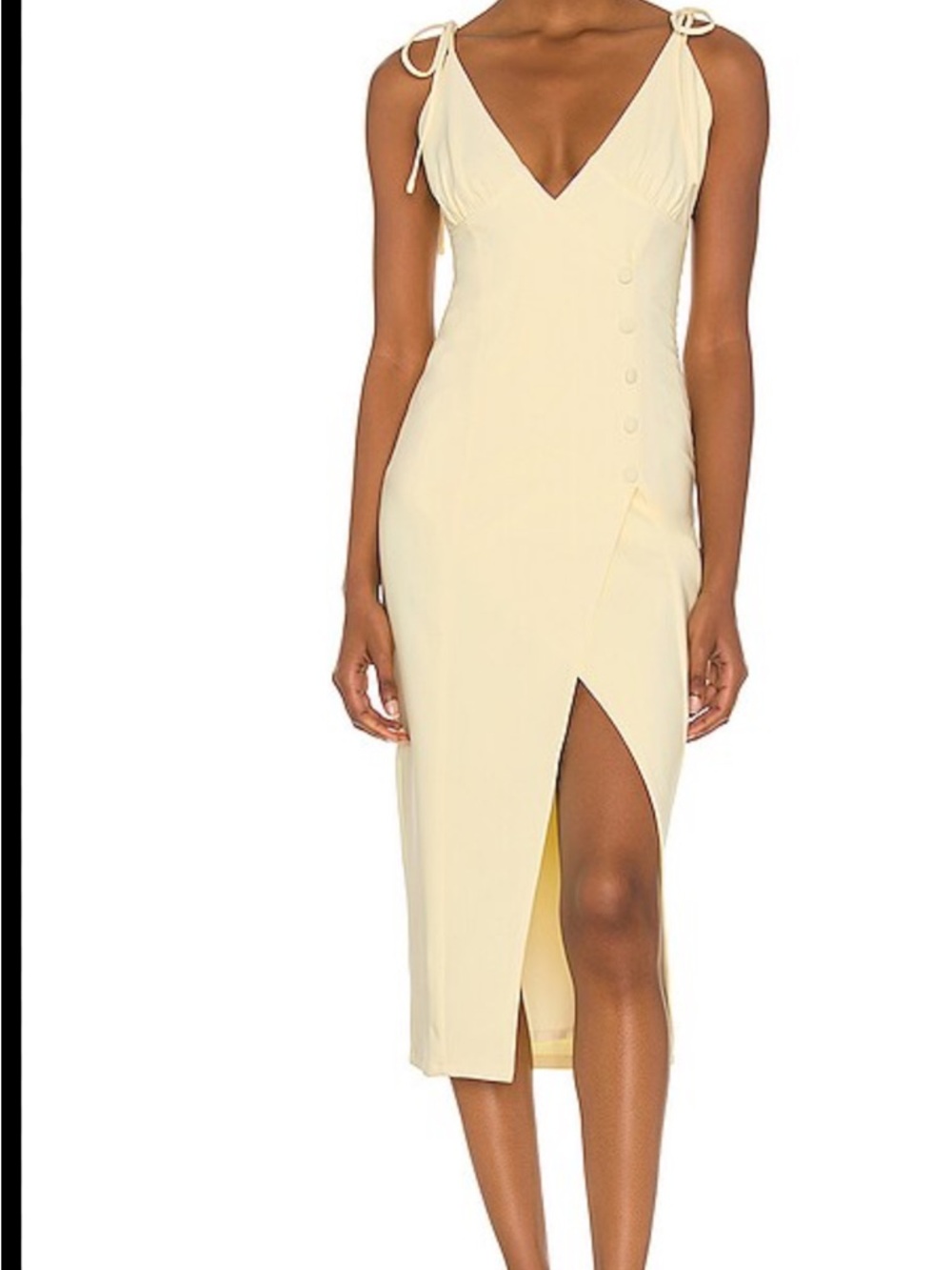 Camila Coelho Butter Yellow V-Neck Tie-Shoulder Midi Dress